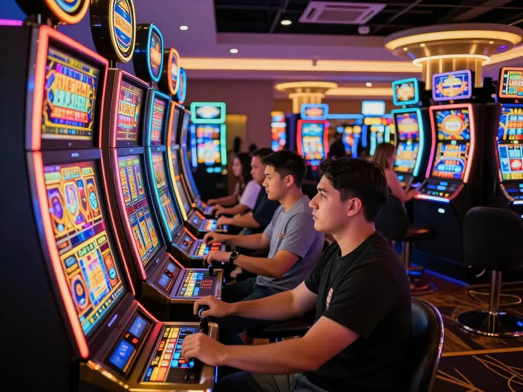 Players engaging with vivid slot machines at bu88, creating an immersive casino atmosphere.
