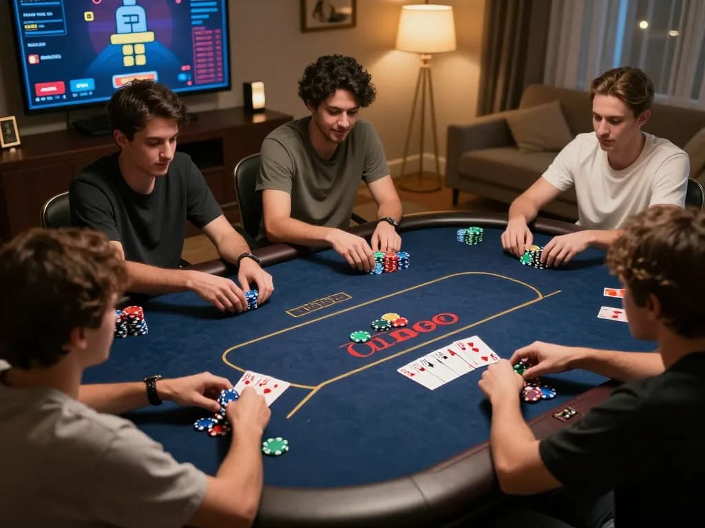 Players enjoying a thrilling poker game on OnBet's online platform, showcasing dynamic gameplay.
