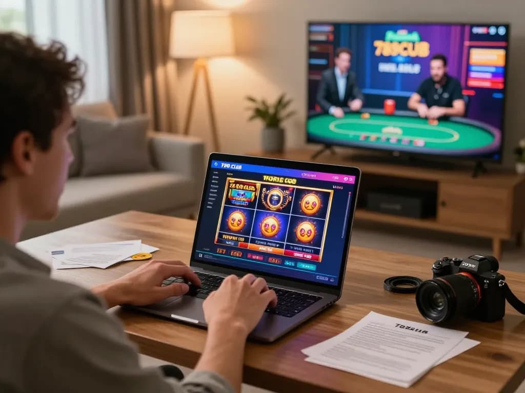 Engaging with the 789club online casino platform at home featuring vibrant slot games.