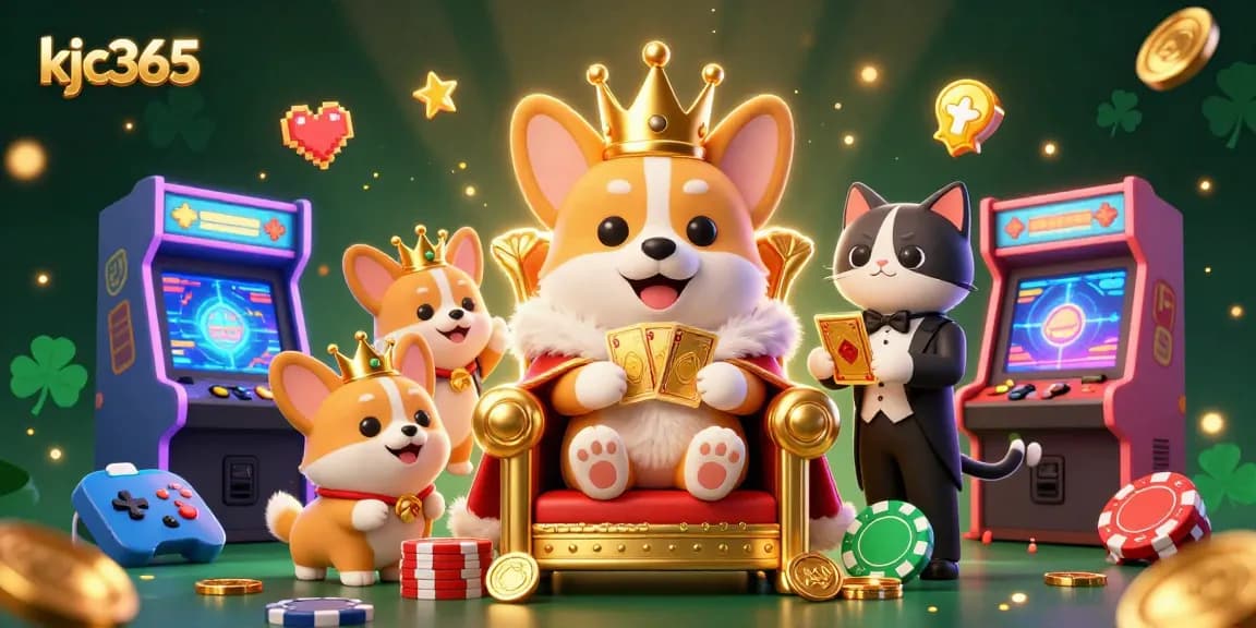 Join the action at kjc365 with a vibrant 3D illustration showcasing a royal corgi on a poker chip throne!