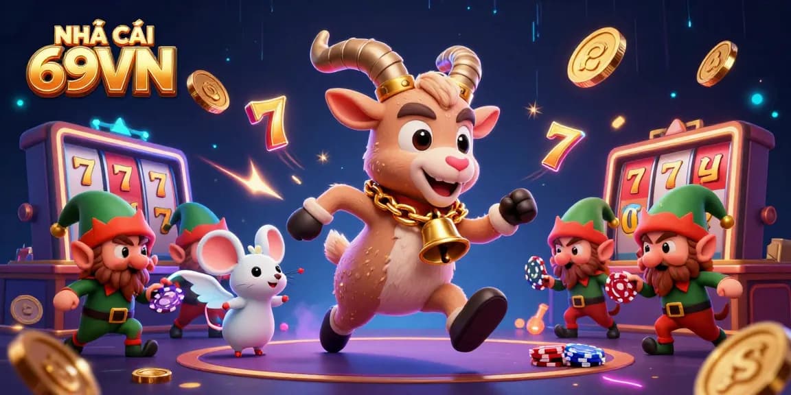 Experience NHÀ CÁI 69VN's exciting slot games with engaging characters amid high-energy casino action.