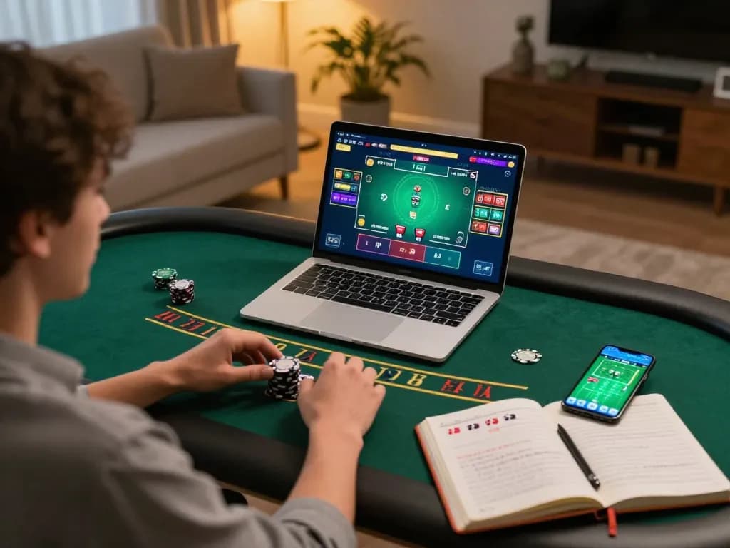 Player engaging in live blackjack at home with alc88 on the laptop screen, showcasing strategic gameplay