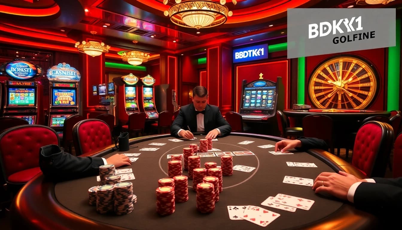 BDTK1 players enjoying a thrilling poker game at a luxurious casino table.