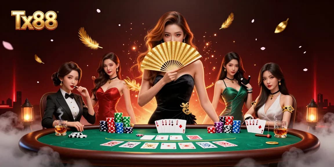 Engage in thrilling poker action at Tx88 with captivating visuals and vibrant gaming atmosphere.