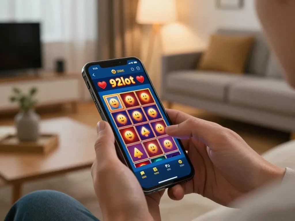 Engaging gameplay with 92slot mobile app on smartphone, showcasing excitement and convenience in online gambling