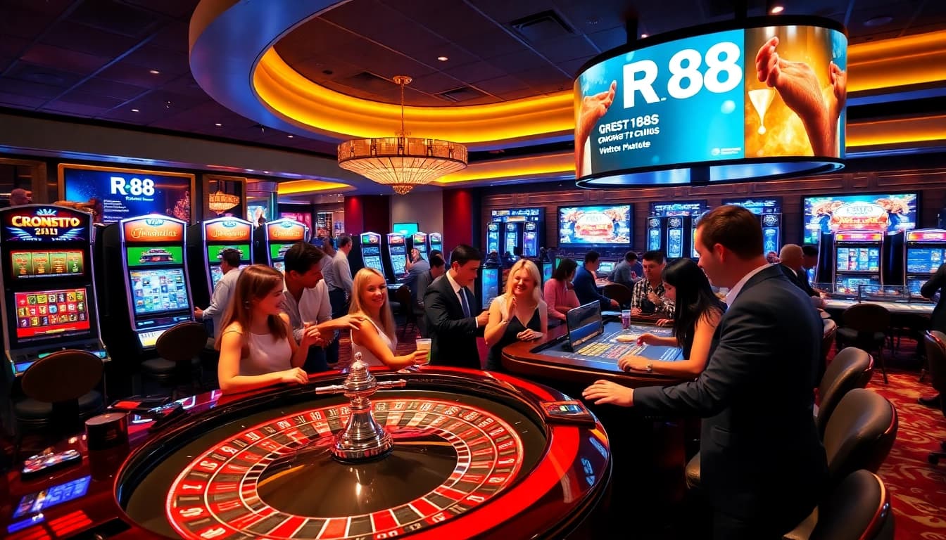 Players enjoying an exciting game at RR 88 casino, featuring roulette and slot machines.
