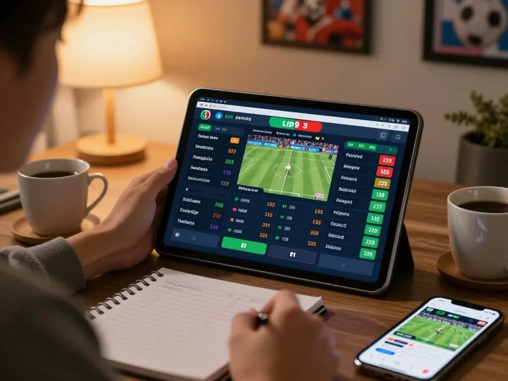 Online sports betting session showcasing a person using tablet with 89bet2 odds displayed, promoting engagement in live wagering.