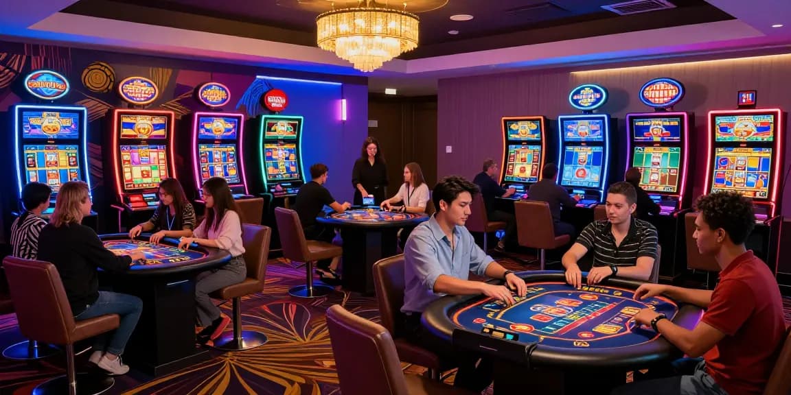 Players enjoying diverse gaming experiences at vibrant credit card casinos, surrounded by colorful lights and engaging environments.