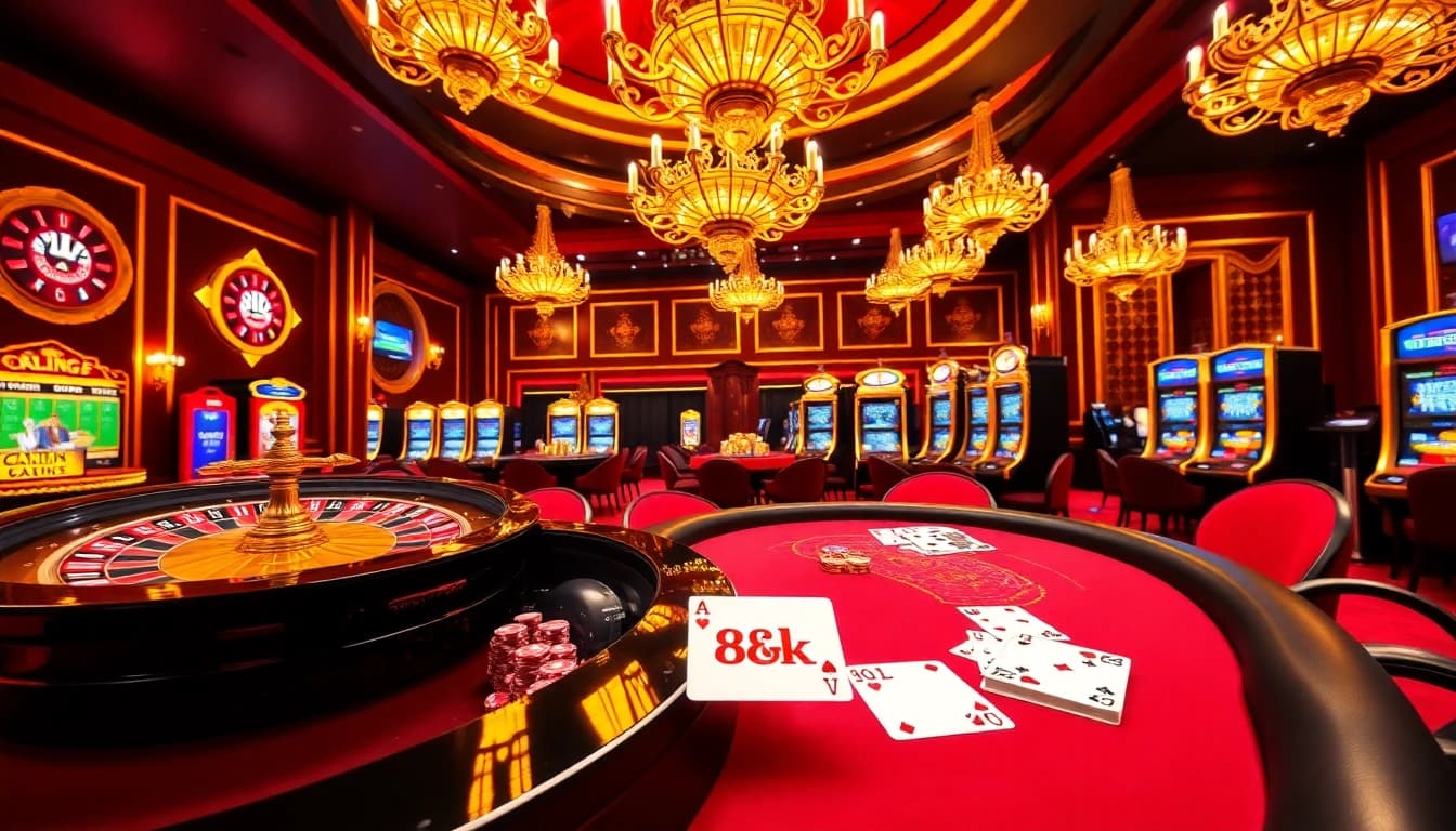 Experience the thrill of 8k bet at a lively casino featuring roulette and poker games.
