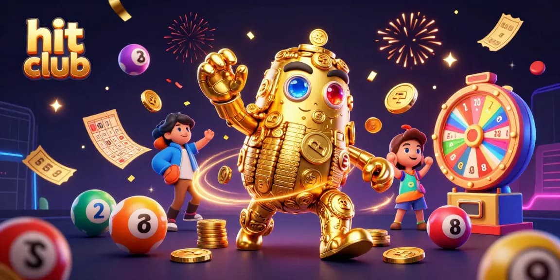 Experience the excitement of hit club with dynamic lottery balls and a golden golem in action.