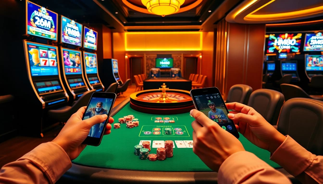 Engaging hm88.com online casino interface showcasing live betting odds with vibrant slot machines and poker chips