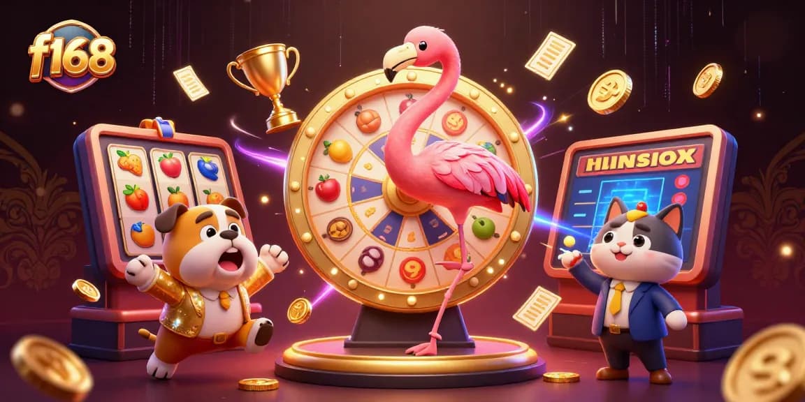 f168 engages players with a 3D spirited game scene featuring lively characters and exciting slot elements.