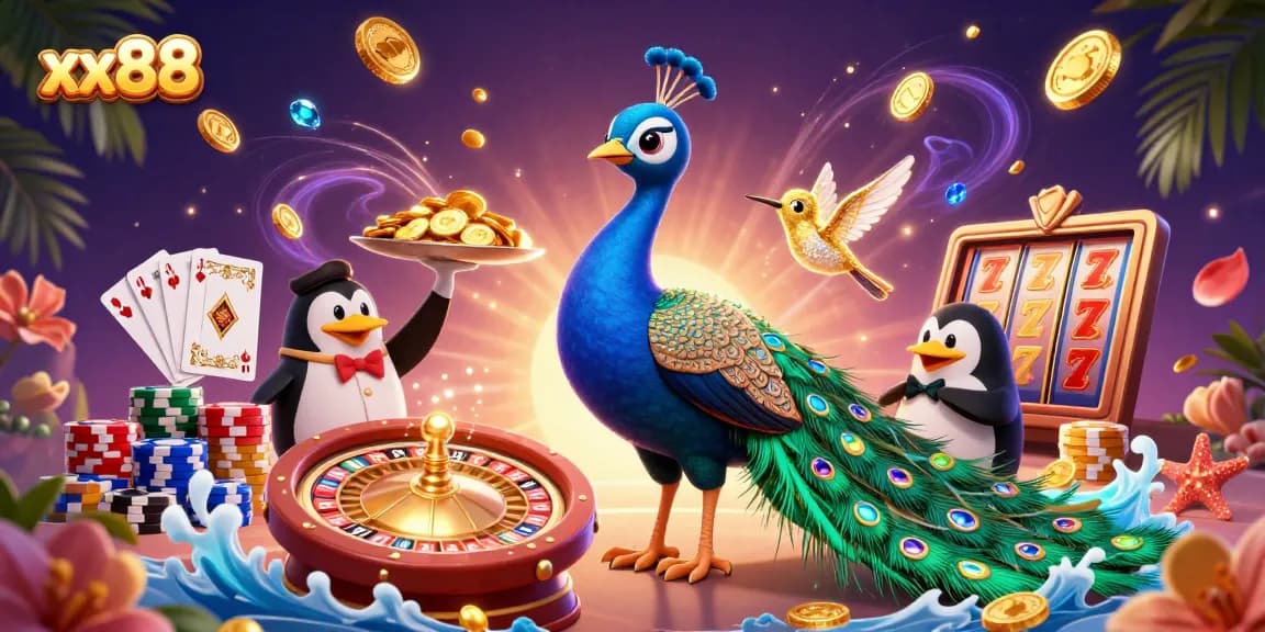 Experience the vibrant xx88 casino world with colorful characters and dynamic gaming elements in this rich scene.