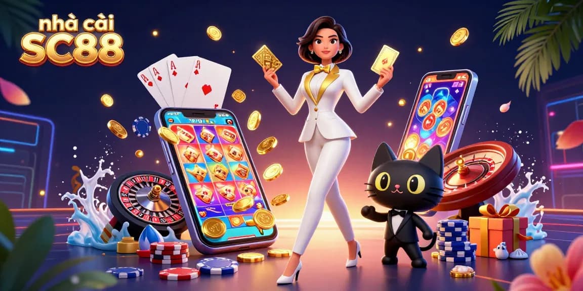 Engage with nhà cái SC88 in an exciting casino setting with a glamorous lady and her companion.