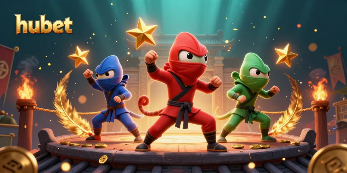 Experience thrilling gambling with hubet's colorful ninja chameleons in a vibrant casino scene.