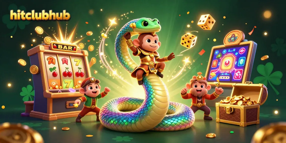 Winning at hitclubhub with a vibrant 3D casino scene featuring a rainbow serpent and jackpot excitement.