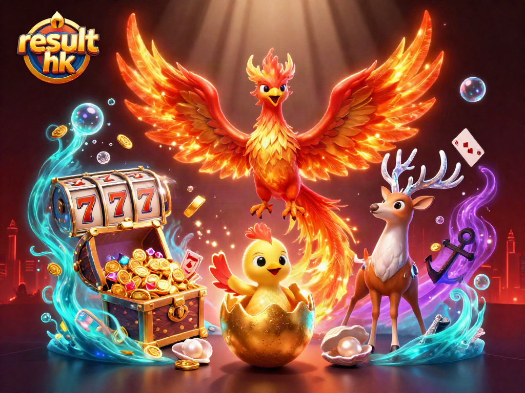 Experience vibrant slot action with result hk as a phoenix rises amidst dynamic gaming elements.
