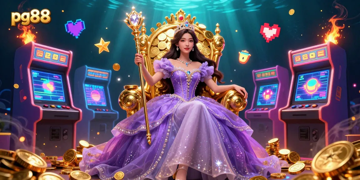 Engage with pg88's colorful casino atmosphere featuring vibrant 3D elements and a royal aesthetic.