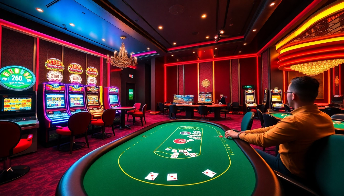 Exciting casino scene showcasing the vibrant atmosphere of 789bet com with poker games and slot machines.
