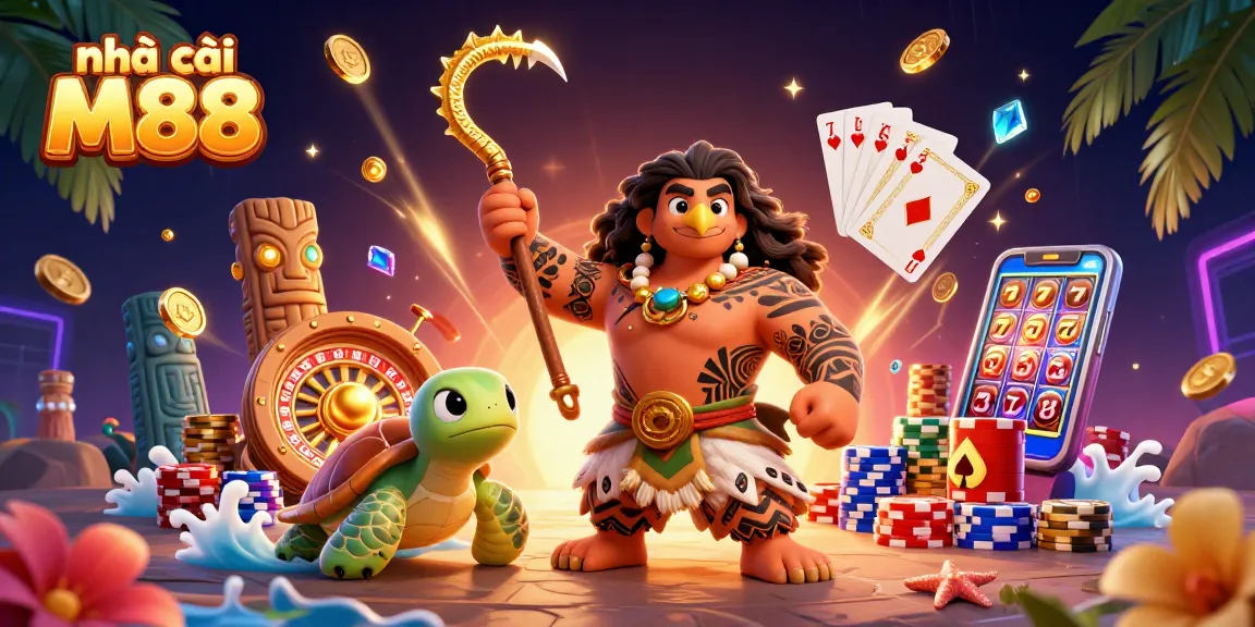 Experience the thrill of nhà cái M88 with dynamic casino elements and vibrant characters in action.