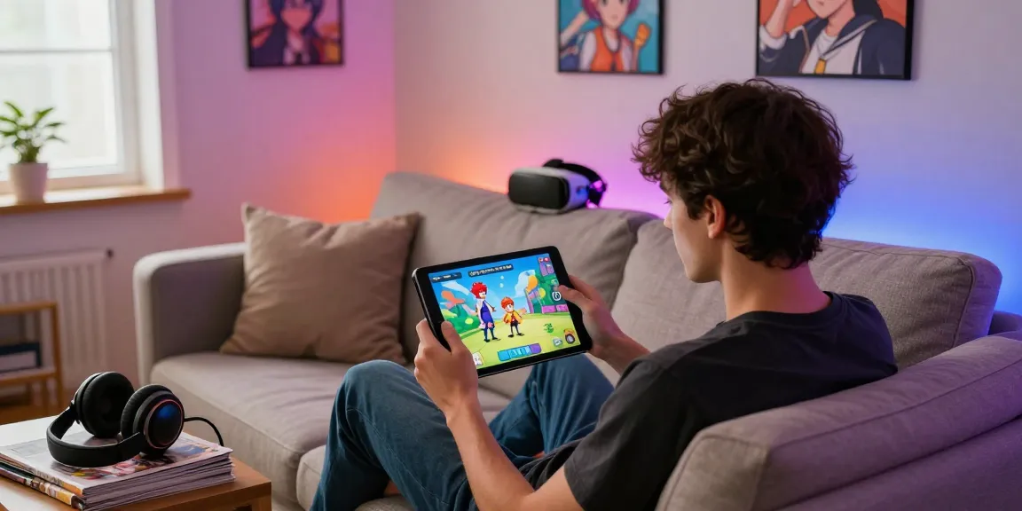Engaging gameplay of degrees of lewdity in a cozy gaming setup with tablet and plush cushions.