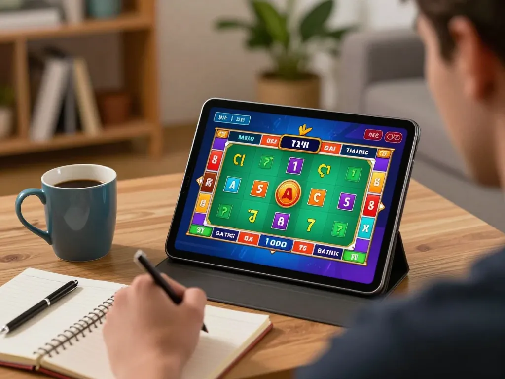 Player enjoying Tài Xỉu online gaming on tablet at home, showcasing taixiuonline8's engaging interface.