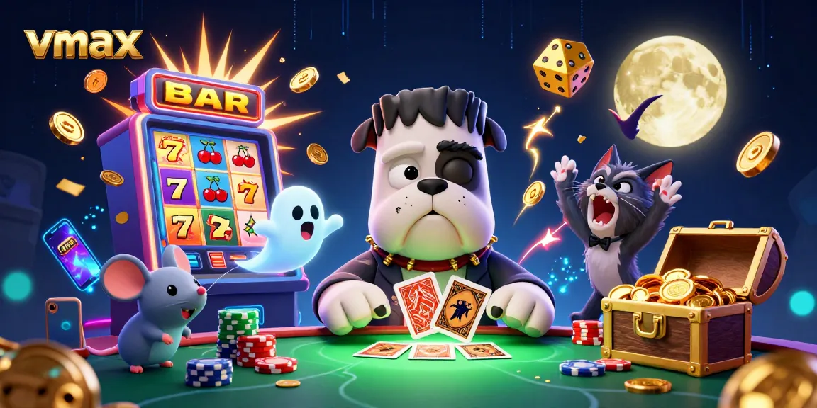 Experience thrilling casino adventures with vmax in a vibrant, action-packed illustration full of winning moments.