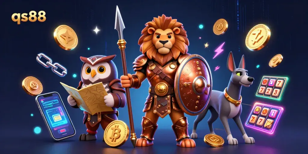 Engage in thrilling gameplay at qs88 with a robust 3D digital illustration featuring exciting casino elements.