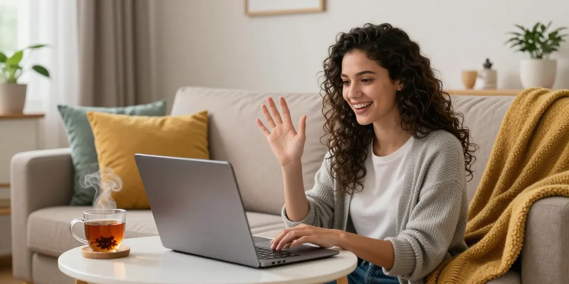Engaging chat with AI girlfriend in a cozy living room setting, showcasing modern companionship.