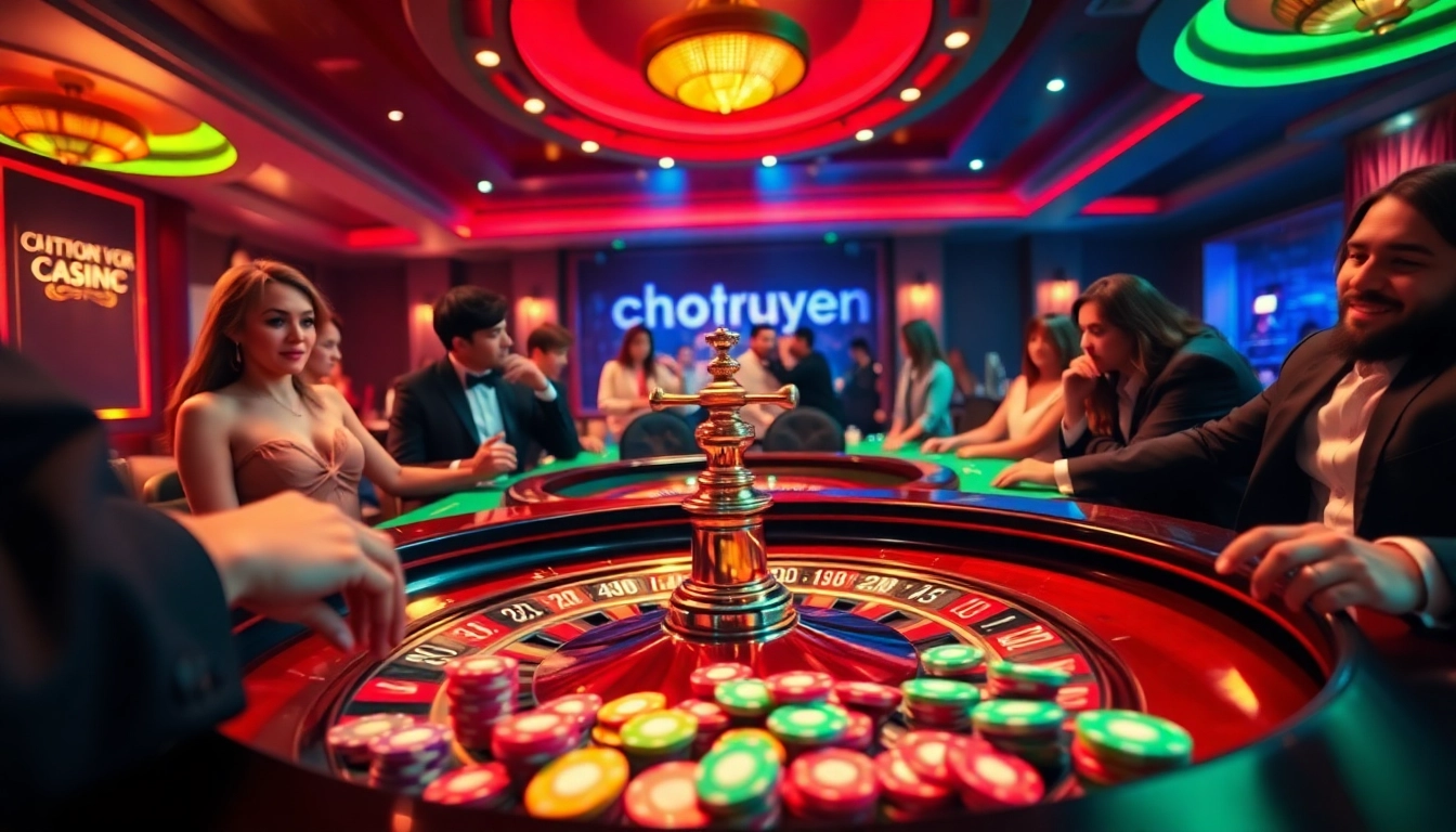 Players enjoying intense gambling at the roulette table, capturing the excitement of chotruyen games.