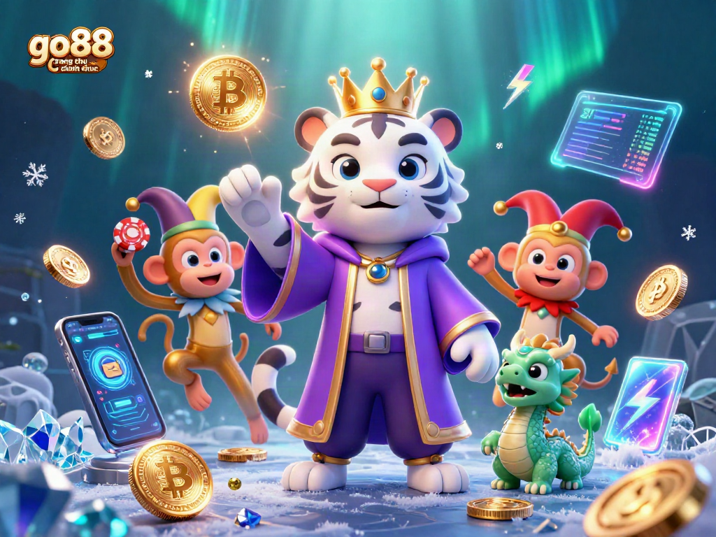 Engage with go88 trang chu chinh thuc featuring vibrant characters and cryptocurrency elements for an immersive gambling experience.