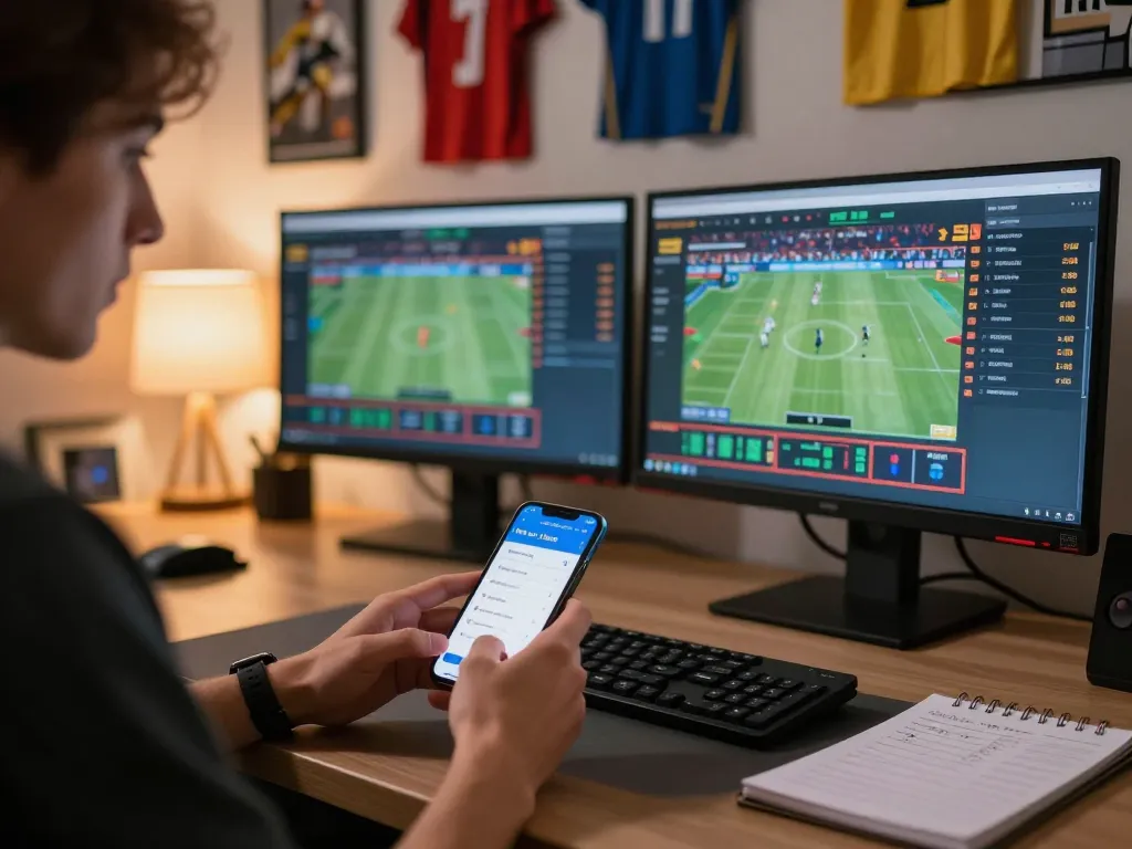 MAY88 user engaged in online sports betting with multiple screens displaying live game odds