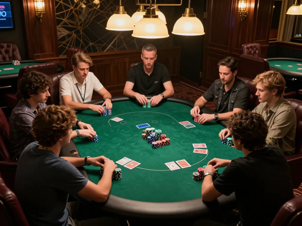 Experience high-stakes poker gameplay in an SC88 Vip private room with focal players and vibrant chips.