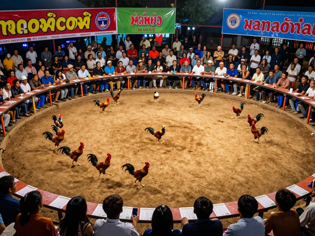 Engaging live cockfighting at Đá gà thomo with vibrant audience participation and thrilling moments