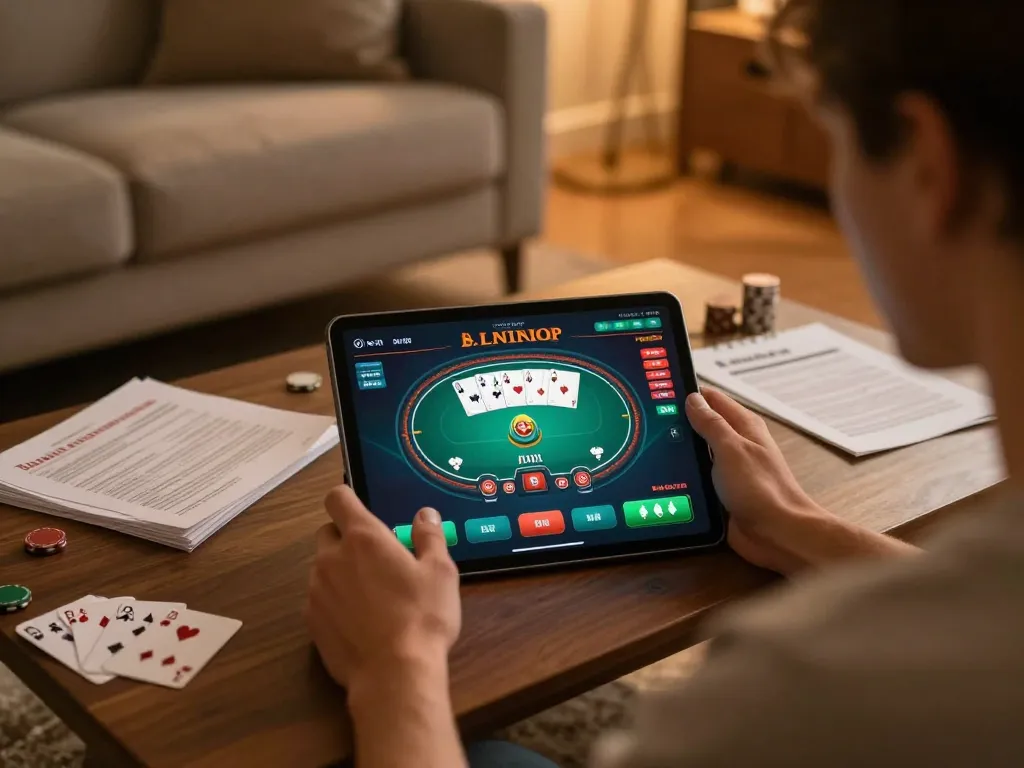 Engaging with online gambling on uu88 tablet while enjoying a cozy home atmosphere.