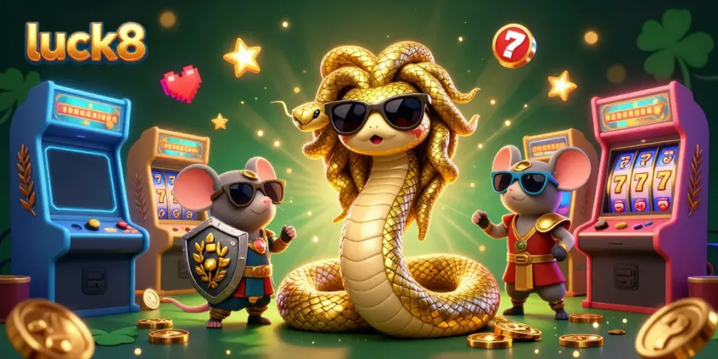 Spin the thrilling luck8 slots with Medusa and a warrior mouse amid dazzling game elements.