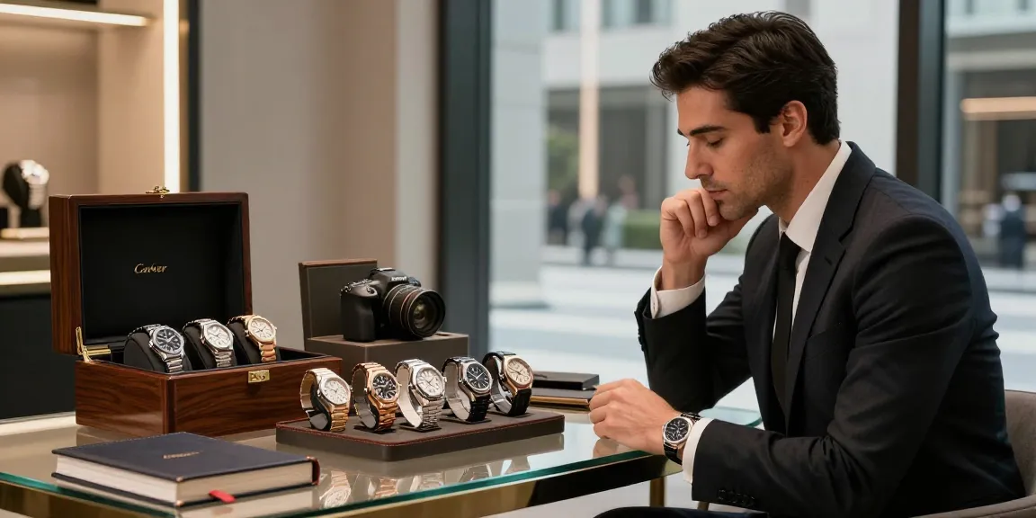 Showcase of elegant replica watches, capturing a refined atmosphere appealing to luxury watch enthusiasts.