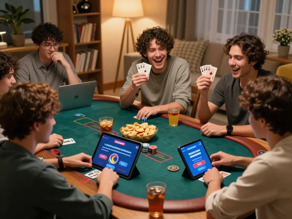 Players celebrating during an online poker game using the iwin app, showcasing excitement and interaction.