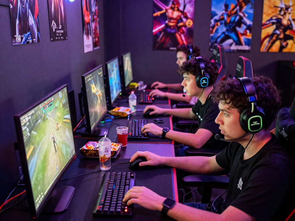 KOMBET168 gaming competition scene with enthusiastic players and vibrant setups