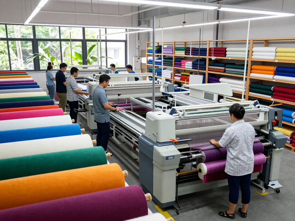 Sunwin textile production showcasing skilled workers and high-tech machinery in a modern facility.
