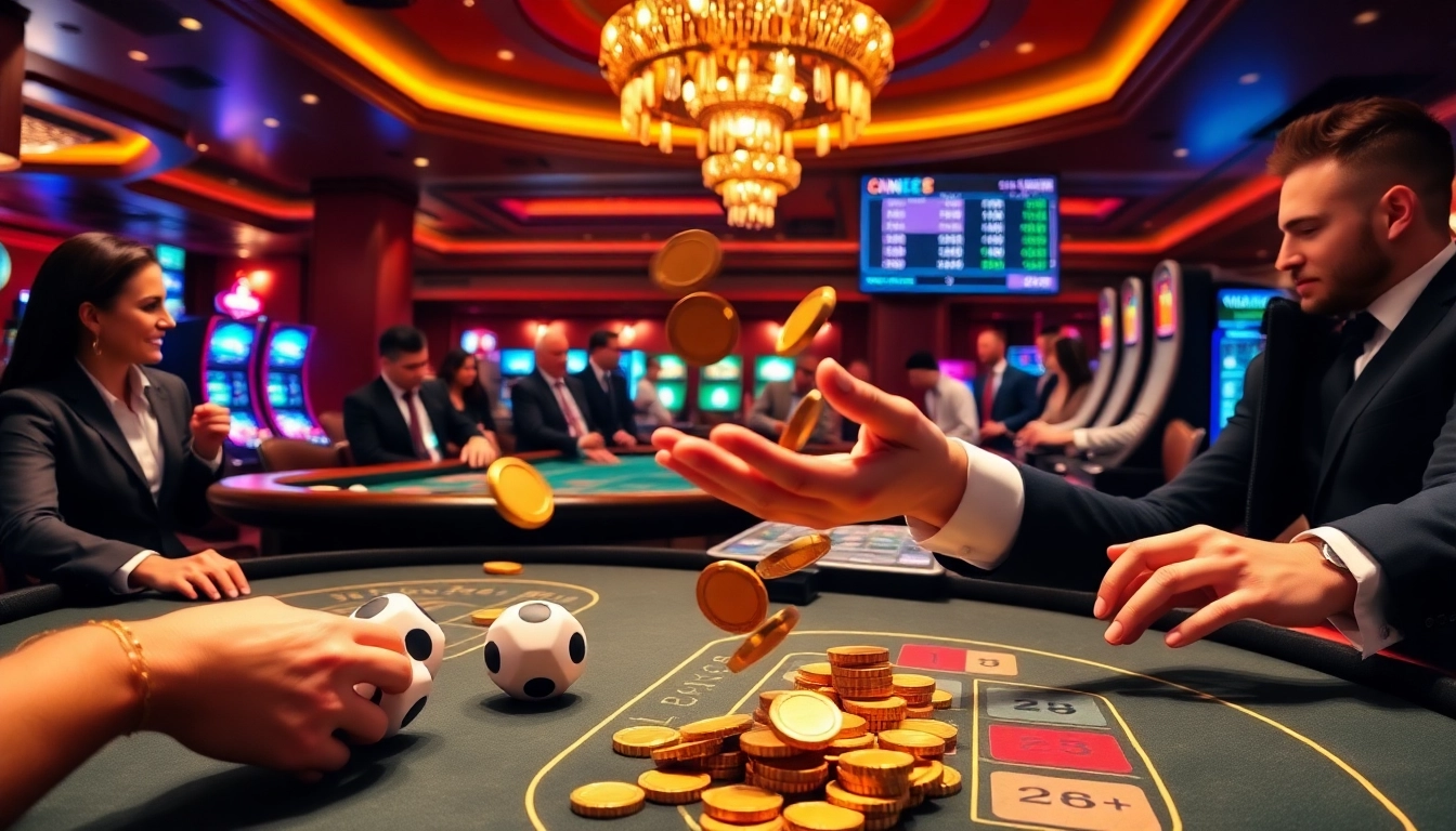 Players enjoying a blackjack game at 888new bet, with vibrant casino elements in focus.