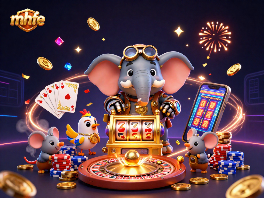 Experience thrilling gameplay at mhfe casinos with a steampunk-themed slot machine scene filled with vibrant elements.