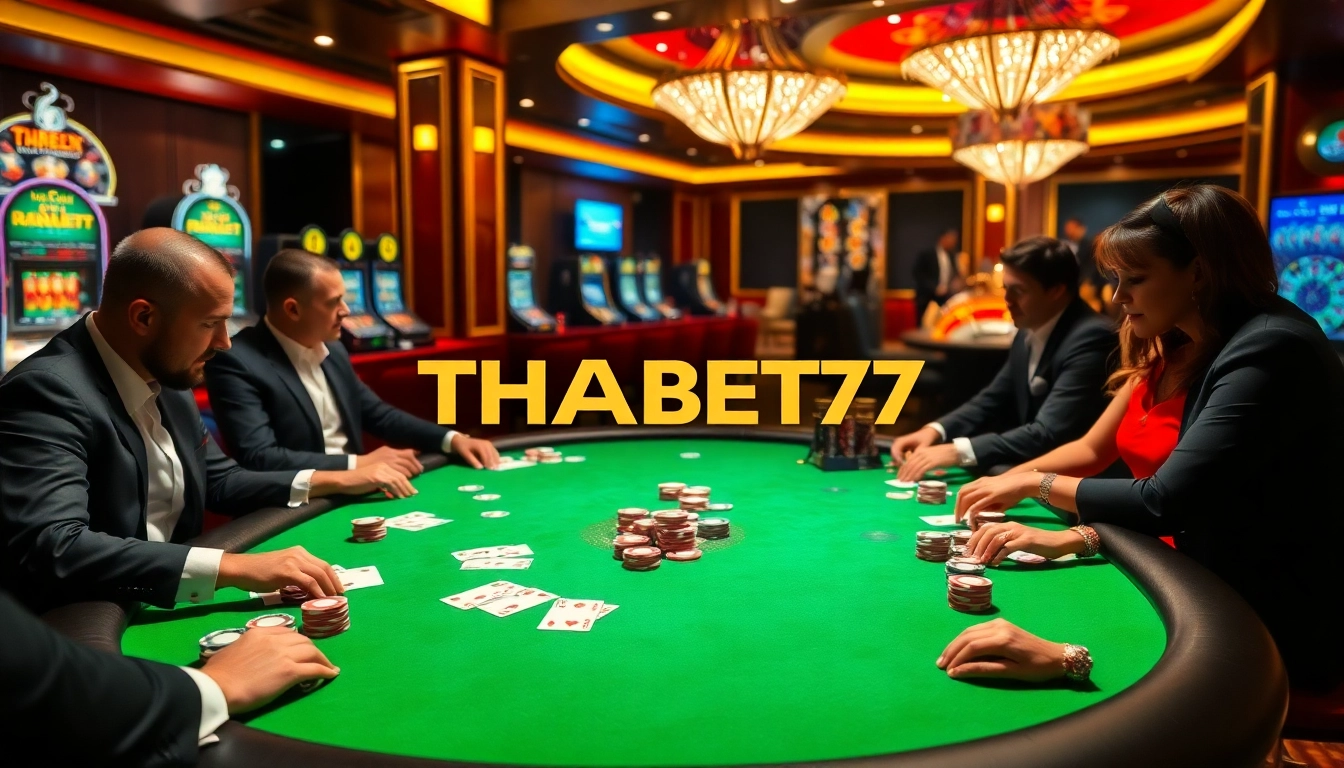 Experience the thrilling poker game at Thabet77 with high-stakes action and vibrant casino ambiance.