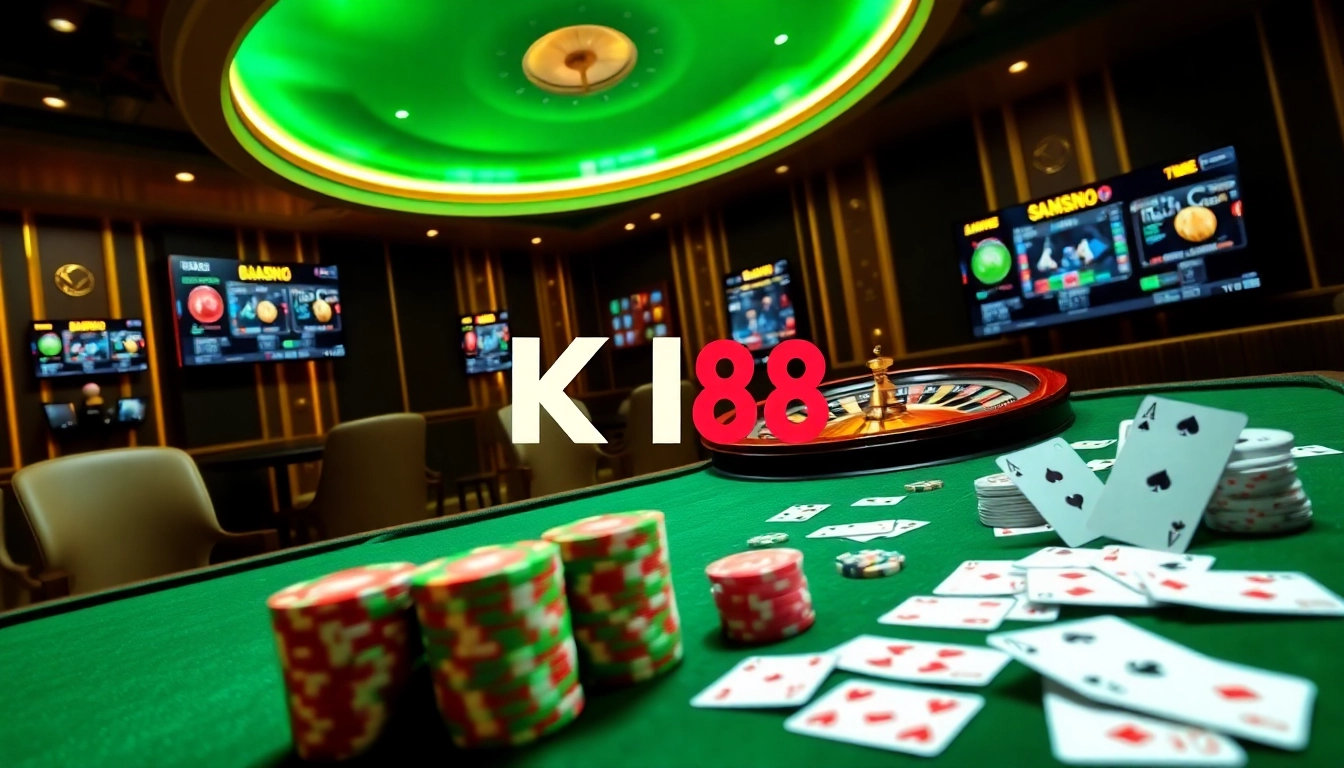 Gambler placing bets at a luxurious KJC MM88 casino table with vibrant visuals.