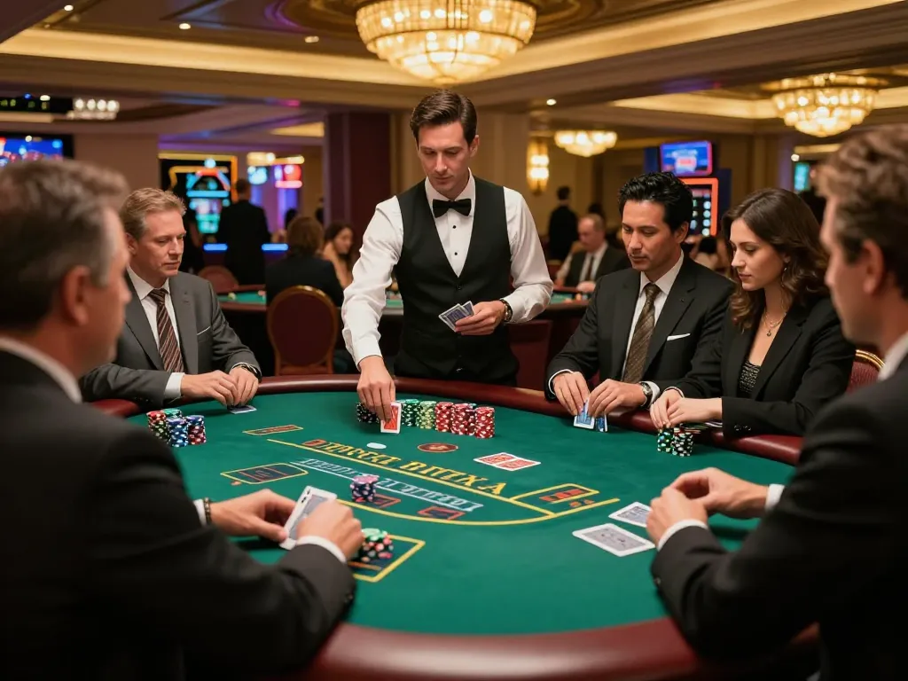Players engaging in a thrilling blackjack game, revealing competitive strategy around ty-le-keo table.