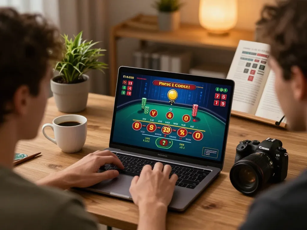 F168 user enjoying live dealer baccarat gameplay on a laptop in a cozy home setting.