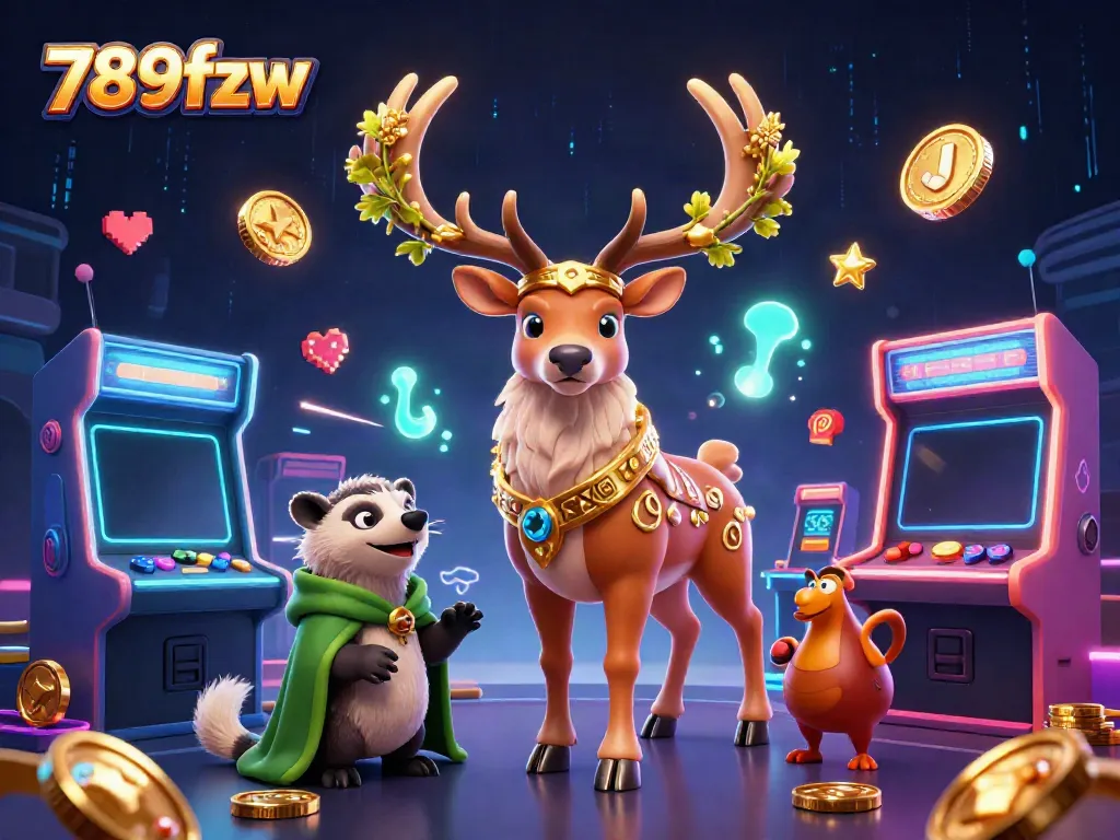 Experience the vibrant excitement of 789fzw with a whimsical 3D casino scene featuring a druid stag and mystical elements.