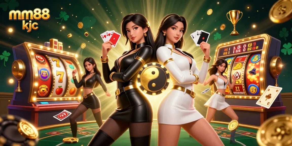 Engage in thrilling gameplay at mm88 kjc, where stunning twin Asian women showcase their skills with playing cards and dynamic casino elements.
