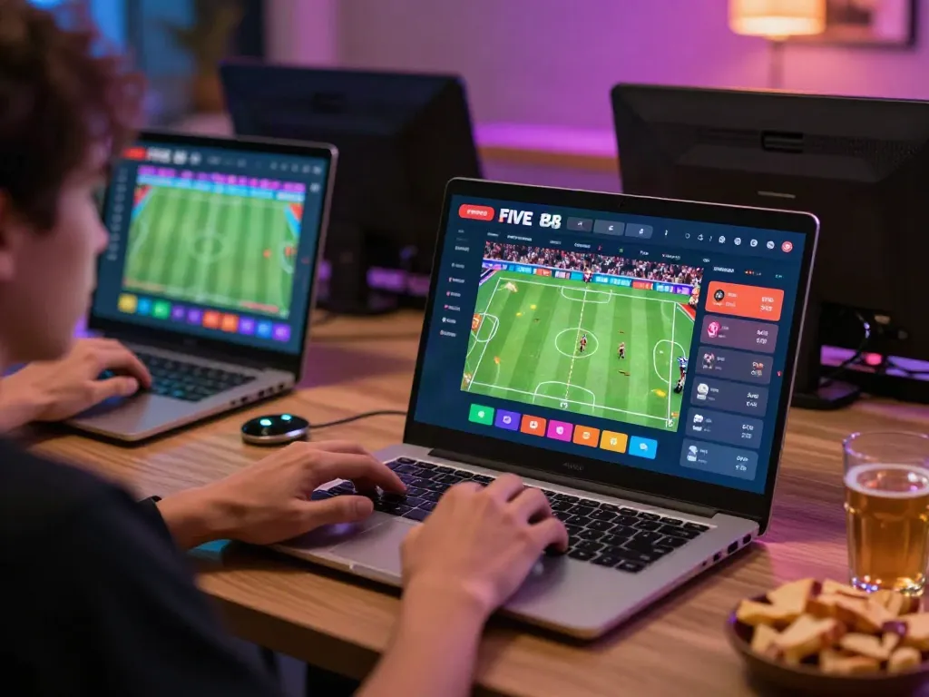 Engaging FIVE88 user enjoying an online sports betting experience with vibrant graphics
