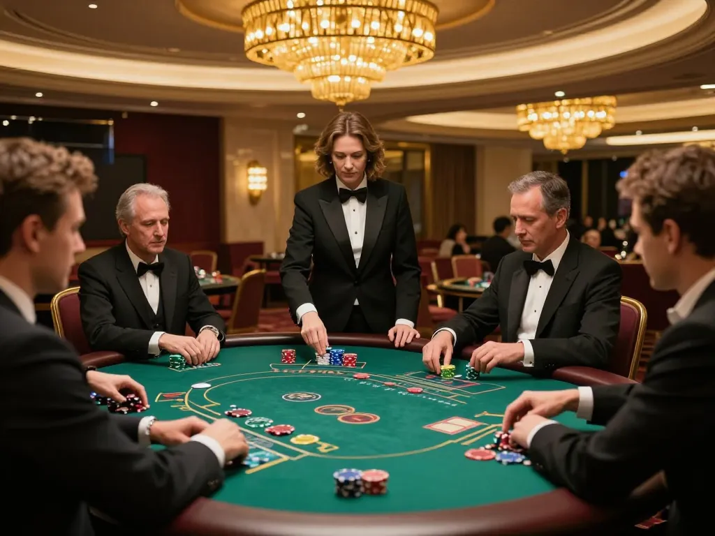 Players enjoying high-stakes games at 888top's luxury casino table, showcasing strategy and excitement.